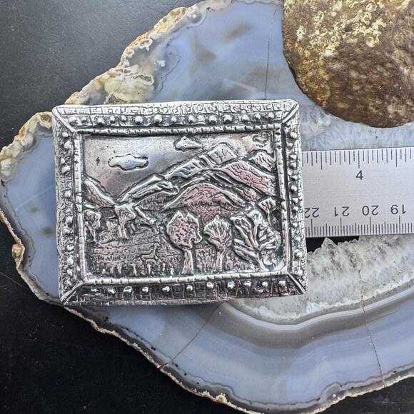Claire Haye Vintage Silver "Sacred Trust" Rectangle Unisex Heavy Belt Buckle - Picture 9 of 10